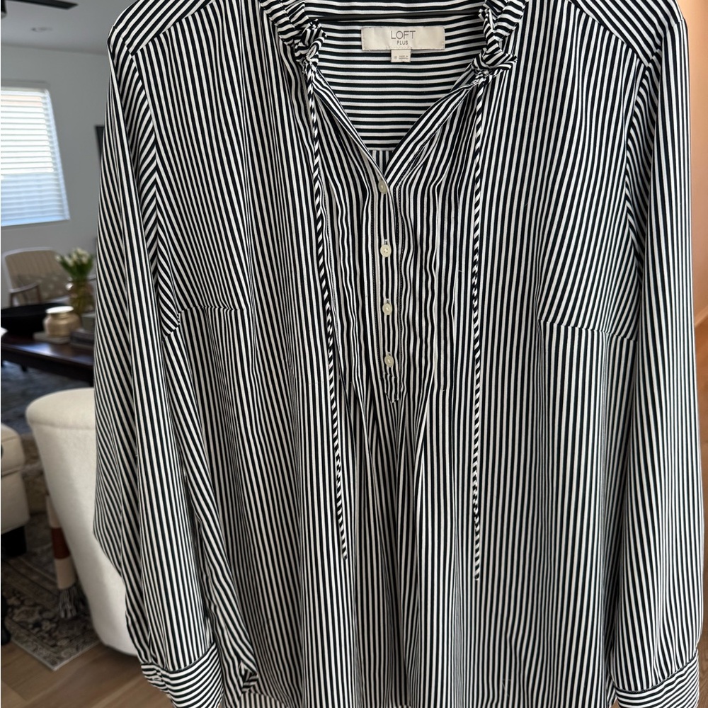 LOFT Plus Black and White Striped Blouse